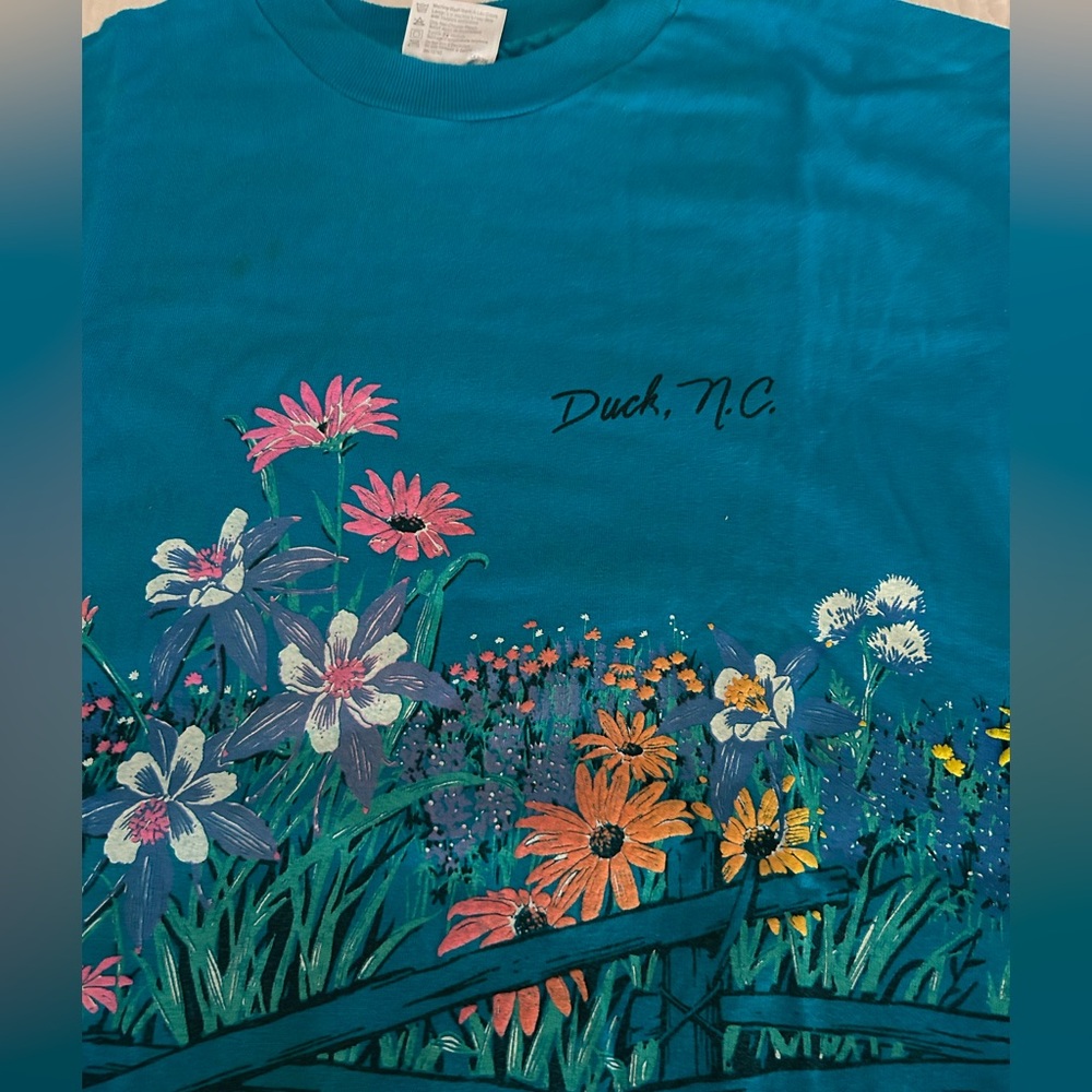 Duck NC women’s short sleeve Floral tee, printed BOTH sides!